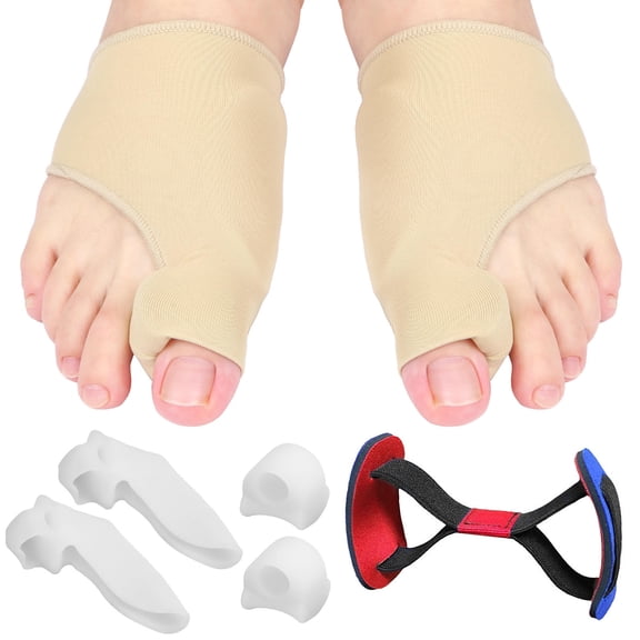 LAZIOEGR 7Piece Bunion Corrector Set  Gel Toe Separators, Elastic Spacers & BigToe Stretcher for Men, Women & Teens  Comfortable, EasyClean Foot Relief