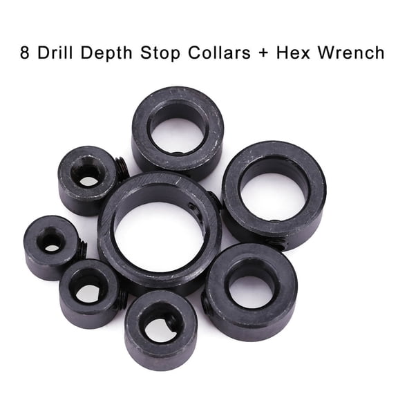LAZIOEGR 8Pcs 3-16mm (0.12-0.63 in) Drill Depth Stop Collars Assortment Set with Hex Wrench Woodworking Tool for Consistent Drilling Control