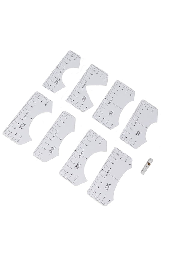 9Pcs Alignment Ruler Set Centering Guide Contour Design DIY T-Shirt Round-Neck V-Neck Sewing Ruler Crafting Tool Kit for Adults Youth & Children
