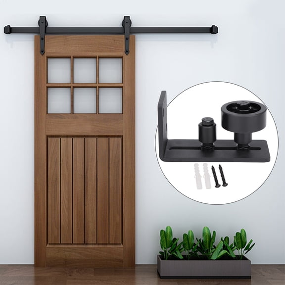 LAZIOEGR Adjustable Carbon Steel Floor Guide for Sliding Barn Door, Heavy-Duty Double Roller Barn Door Hardware Kit for 3-inch Thick Doors (4.72 x 1.97 x 2.36 inches / 12 x 5 x 6 cm), Black Finish