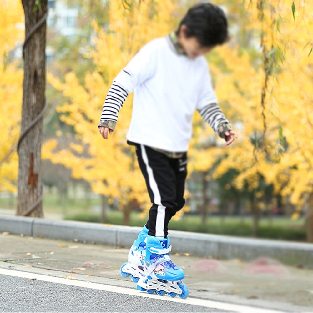 LAZIOEGR Adjustable Illuminating Inline Skates for Kids Boys Girls Set with Helmet Pads, Red Medium