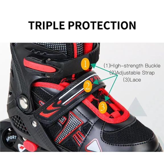 LAZIOEGR Adjustable Illuminating Inline Skates with Light Up Wheels for Kids and Youth Girls Boys, Red Large