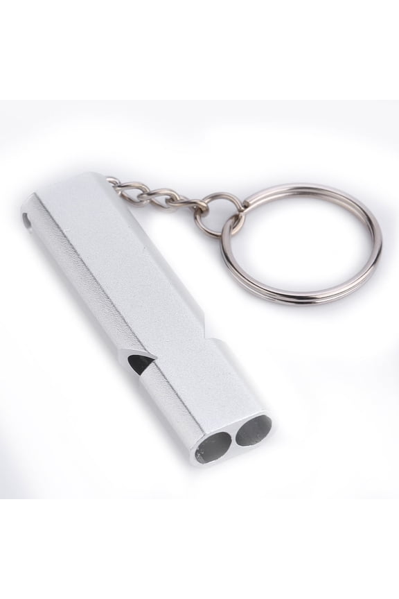Aluminium Alloy Double Hole Life Saving Emergency Whistle For Outdoor Needs, Portable High Frequency Loud Survival Tool, Silver