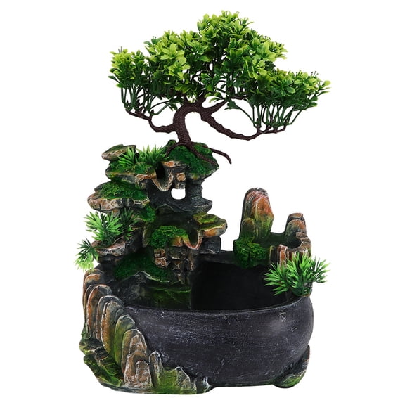 LAZIOEGR Atomizing Desktop Fountain Waterfall Humidifier for Office Home Desk Decoration, Indoor Resin Rockery with Light Base, 110V US Plug, 7.87 x 7.87 x 5.91 Inches