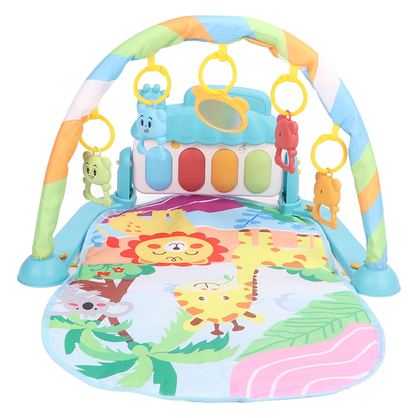 LAZIOEGR Green Baby Gym Play Mat with Detachable Piano & 5-Color Rattles - Sensory Development, Easy-Fold, for Infants & Toddlers