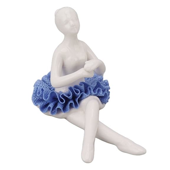 LAZIOEGR Ballerina Statue Beautiful Relaxed Mood Delicate Ceramic Ballet Dancer Figurine with Blue Dress for Home Tabletop Decoration, 10 inches / 25.4 cm
