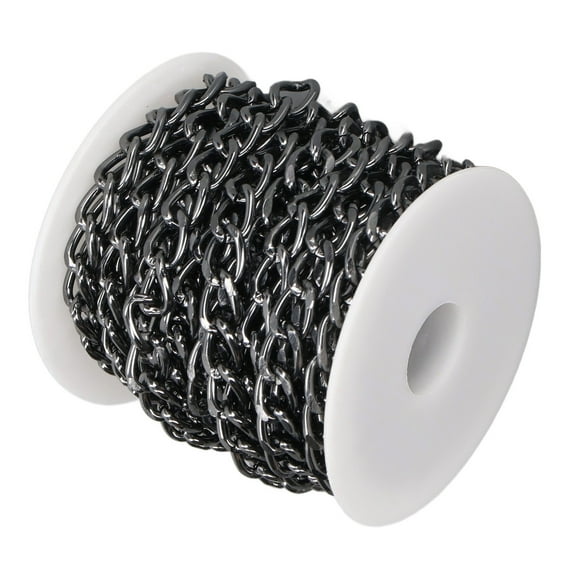 LAZIOEGR Black Aluminum Curb Chain Roll for DIY Jewelry Making Crafts Necklaces Bracelets, 5.46 Yards / 5 Meters Link Chain Accessory with Convenient Storage Spool, Rustproof and Tarnish-Resistant