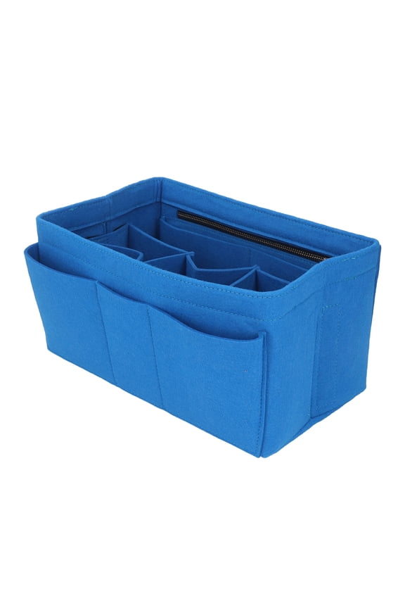 Blue Felt Insert Bag Zipper Multifunctional Makeup Travel Storage Organizer Cosmetic Handbag Pouch Tote Liner