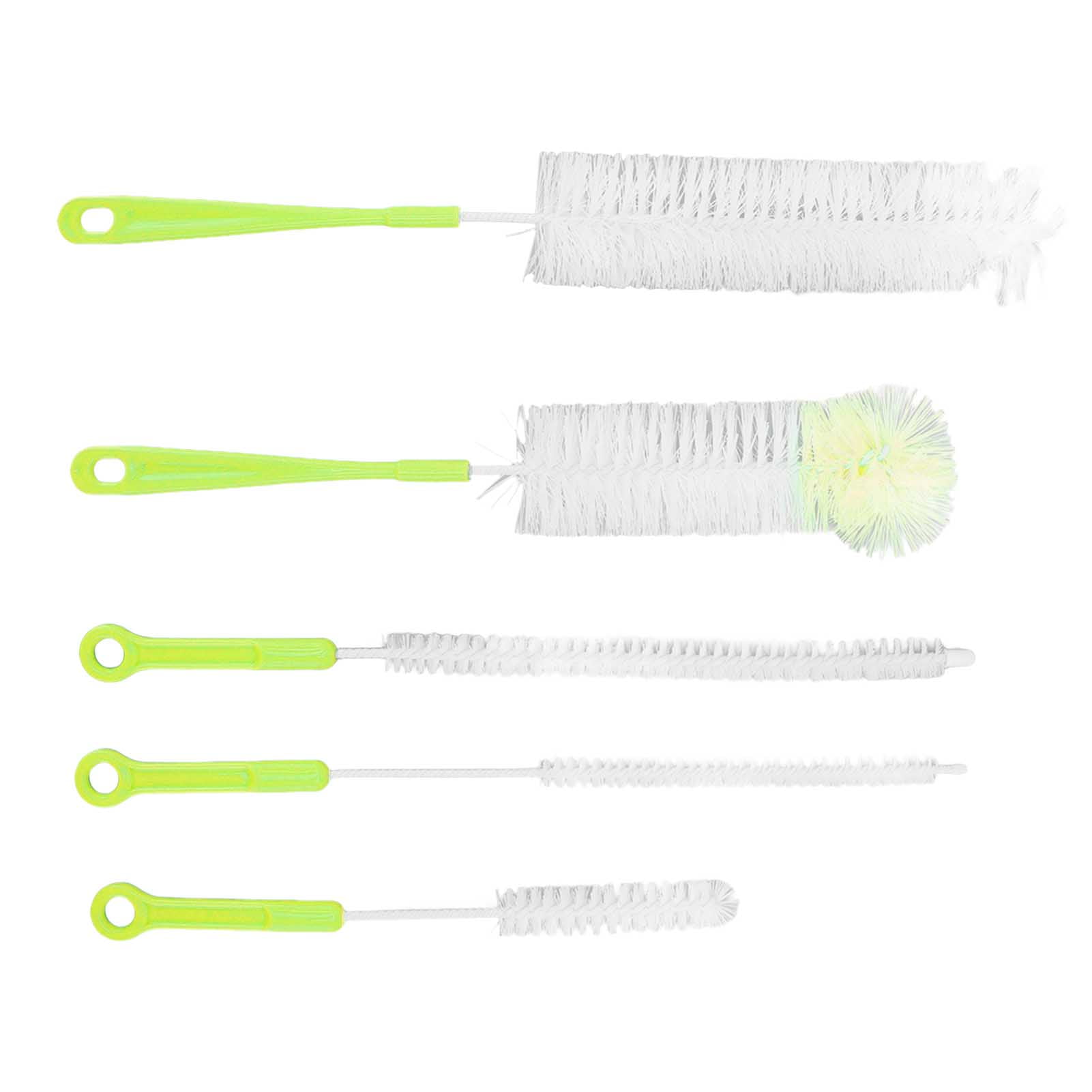 LAZIOEGR Bottle Brush Set Food Grade Long Handle 5 Types Water Bottle Cleaner for Wine Sports Bottles Hummingbird Feeders Green, 15.75 inches / 40 cm