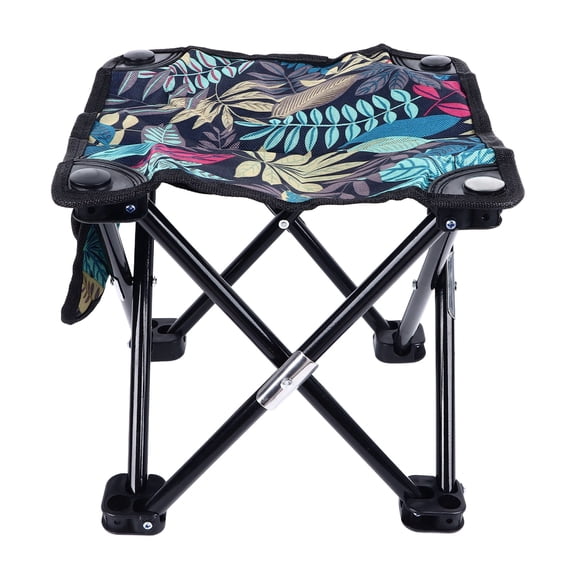 LAZIOEGR Camping Stool Canvas Portable Leaf Pattern Compact Outdoor Folding Chair with Carrying Bag for Adults Fishing Hiking Gardening Beach Blue