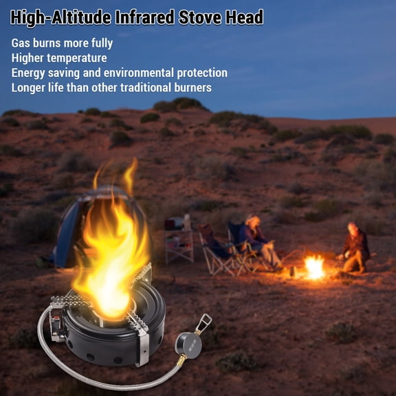 LAZIOEGR Camping Stove High Altitude Infrared Portable Windproof Gas Stove with Electronic Ignition, Foldable Outdoors Backpacking Heating Burner Cooker for Hiking Picnic Cooking and Trail Glamping