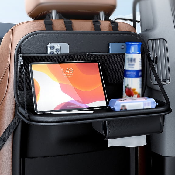 LAZIOEGR Car Back Seat Organizer Backseat Foldable Table Tray PVC Leather Storage Bag Travel Accessories, 17.7 inches / 45 cm