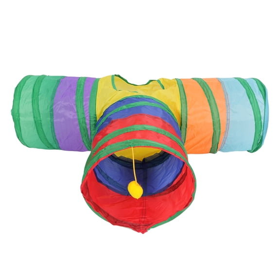 LAZIOEGR Cat Tunnel 3 Way Folding Portable Canvas Tube Toy for Indoor Outdoor, 11.8 inches / 30 cm, Multicolor