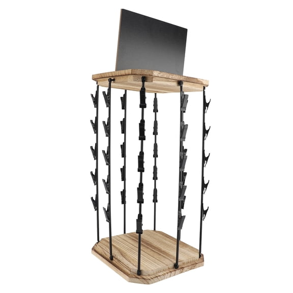 LAZIOEGR Chip Rack Display Stand 5 Tiers 40 Clips 360 Degree Rotating Snack Organizer Wooden Base