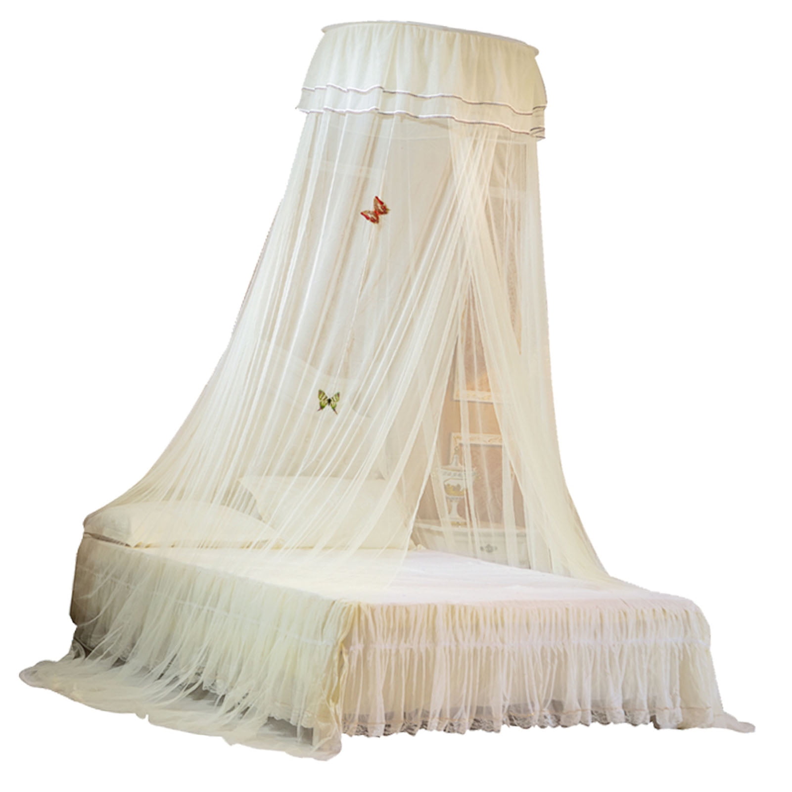 LAZIOEGR Classic White Dome Bed Canopy Fine Mesh Single Entrance Bed Net for 47.2 to 70.8 inches / 1.2 to 1.8 m Bed Elegant Princess Style Bedroom Decoration White