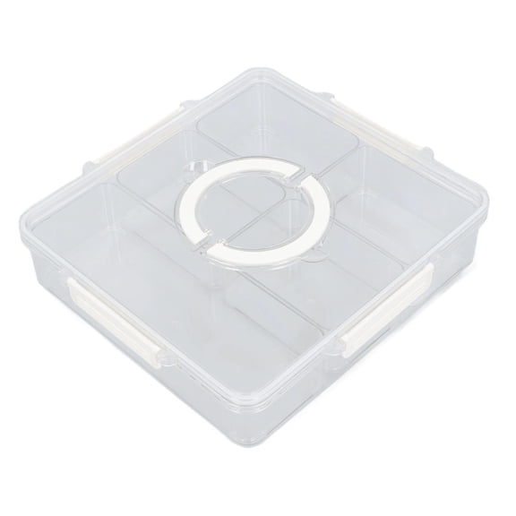 LAZIOEGR Clear‑Lid 5‑Compartment Snack & Spice Tray – Compact Square Storage Box with Handle, Sealed Lid, Ideal for Candy, Nuts & Kitchen Essentials