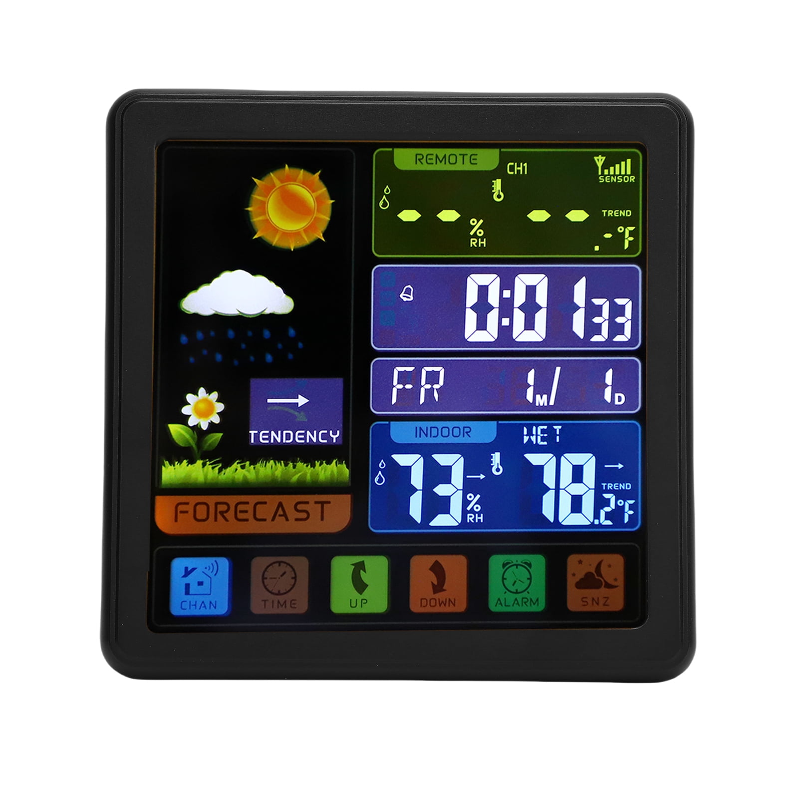 LAZIOEGR Color Touchscreen Cordless Weather Station, Indoor Outdoor Thermometer Hygrometer Clock, Black (6 in / 15.2 cm)