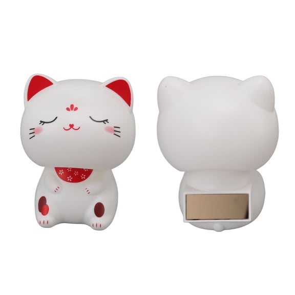 LAZIOEGR Cute Cat Ornament Solar Light Induction Plastic Lucky Nodding Cat for Restaurants Car Dashboard Home Office Desk Decor with Smile Face Adorable Figure