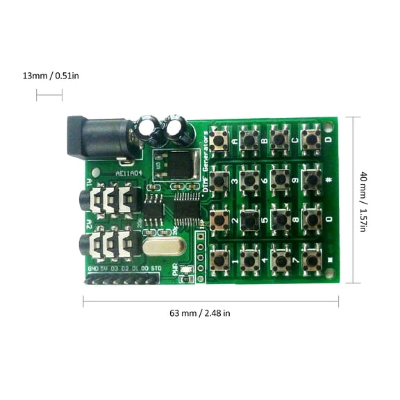 LAZIOEGR DTMF Module 5-24VDC Audio Generator Board Voice Dual Encoder Transmitter Board Keyboard (2.48 x 1.57 x 0.51 inches / 6.3 * 4.0 * 1.3 cm)