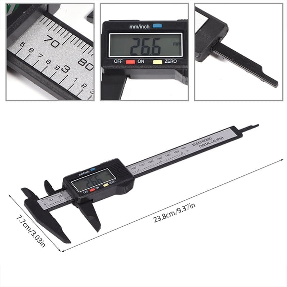 LAZIOEGR Digital Caliper Electronic Measuring Tool with Extra Large LCD Screen, 0-6 Inches / 0-150mm Carbon Fiber Plastic Vernier Caliper for Inside Outside Depth Steps Measurement (Black)