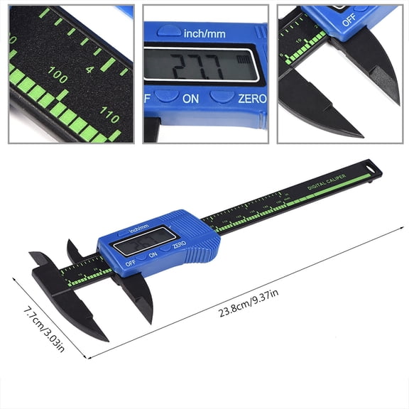 LAZIOEGR Digital Caliper Measuring Tool with Extra Large LCD Screen, 0-6 Inches / 0-150mm Carbon Fiber Plastic Vernier Caliper for Inside Outside Depth Steps Dimension Measuring (Blue)
