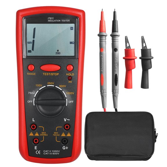 LAZIOEGR Digital Insulation Resistance Meter Tester, High Accuracy Handheld Ohmmeter, 0.1M-2000M Megohmmeter Insulation Measurement Instrument with Large LCD Display (9.13 x 6.37 x 2.75 inches)