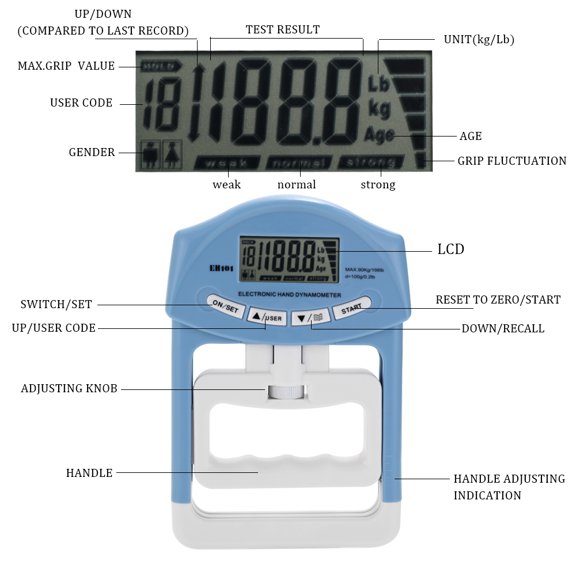 LAZIOEGR Digital LCD Electronic Dynamometer Hand Grip Power Measurement Tool, Body Building Gym Exercises Muscle Gripper Strength Meter, Adjustable Handle