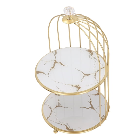 LAZIOEGR Double Layer Storage Shelf Bird Cage Organizer Display Rack for Bathroom Countertop Dressing Table Makeup Vanity Cosmetic Organizer, White and Gold Frame
