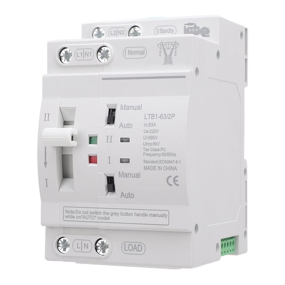 LAZIOEGR Double Power Automatic Transfer Switch 63A 2P DIN Rail ATS Electrical Circuit Controller Millisecond Fast Switching for Home Backup Generator Shopping Mall, 220V (4.72 inches / 12 cm)