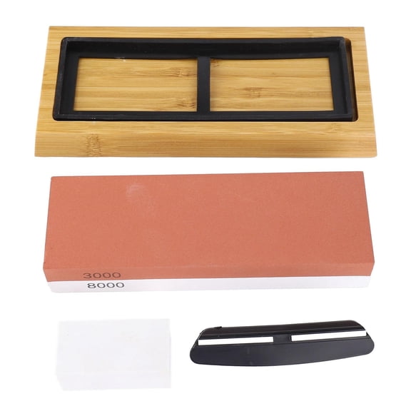 LAZIOEGR DualGrit 3000/8000 Knife Sharpening Stone  Red & White, Wooden Base, Silicone Pad, Angle Guide & Flattening Stone for Kitchen & Restaurant Use