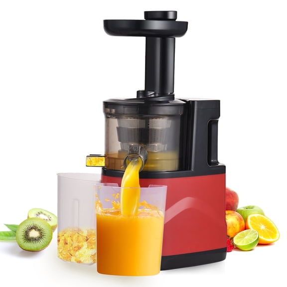 LAZIOEGR Electric Slow Masticating Juicer Machine, Cold Press Juicer Extractor with Two Speed Modes, Quiet Motor, 15.22 fl oz / 450 ml Capacity, Easy to Clean, Red