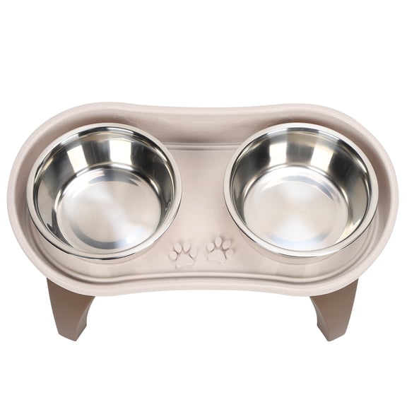 LAZIOEGR Elevated Dog Bowl Tray Pet Dining Table with Double Stainless Steel Bowls, Raised Non-Slip Feeder Station for Dogs and Cats, Rectangle, 21 x 8.7 x 10.2 in