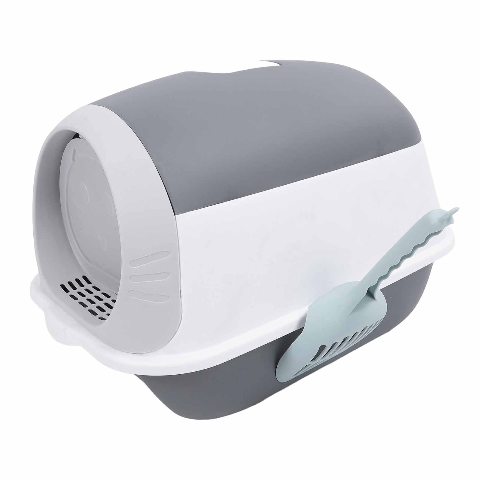 LAZIOEGR Enclosed Plastic Litter Box Extra Large Odor Resistant Easy Cleaning Covered Kitty Litter Box with Scoop for Indoor Cats, Gray (20.87 inches / 53 cm)