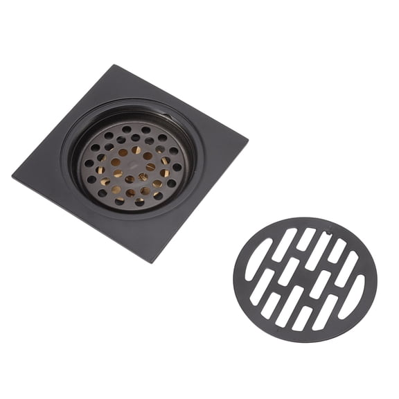 LAZIOEGR Floor Drain European Style Antique Stainless Steel and Copper Square Shower Grate for Balcony Kitchen Black Heavy Duty Drainage System 4.33 inches / 11 cm