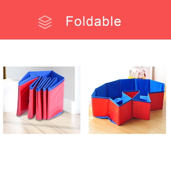 LAZIOEGR Foldable Mini Pet Bath Pool 11.8" Collapsible Small Animal Basin for Hamster Rabbit Cat Newborn Puppies Outside Red Inside Blue
