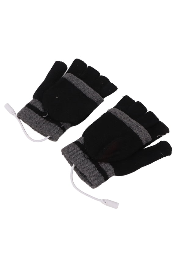 Full and Half Fingers USB Heating Gloves Convertible Fingerless Knitting Electric Laptop Mittens for Men Women Winter Office Work Gaming Typing Hand Warmer