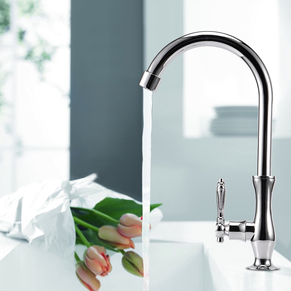 LAZIOEGR G1/2in Male Thread Silver Zinc Alloy Kitchen Faucet, Gooseneck Basin Sink Water Tap for Home Use, Easy Installation, Single Handle Faucet, 13.39 inches / 34 cm Length, Modern Silver Finish