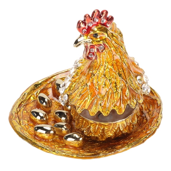 LAZIOEGR Golden Hen Figurine Trinket Boxes Handcrafted Alloy Jewelry Storage with Rhinestones for Desktop Decor 3.7 x 3.6 inches / 9.5 x 9.2 cm