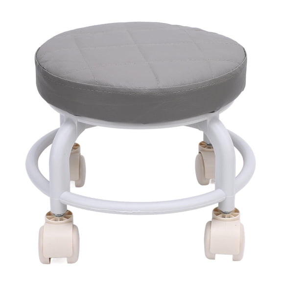 LAZIOEGR Gray Portable Low Rolling Stool, 4Wheel 360 Swivel, Soft PU Leather Padding, Lightweight & Quiet Ideal for Home, Office, Salon, Kids & Adults
