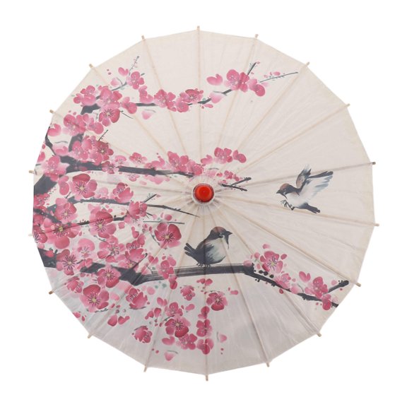 LAZIOEGR Handmade Chinese Oil Paper Umbrella with Solid Wood Handle Classic Plum Design for Weddings, Photography & Stage Performances