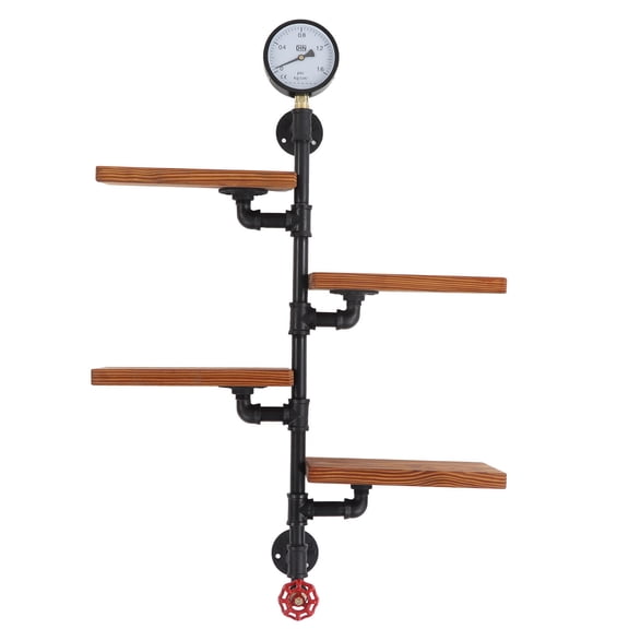 LAZIOEGR Industrial Pipe WallMounted Bookshelf  4Layer Retro Design, HeavyDuty Steel & Pine, Ideal for Home, Office, Bar, Kitchen