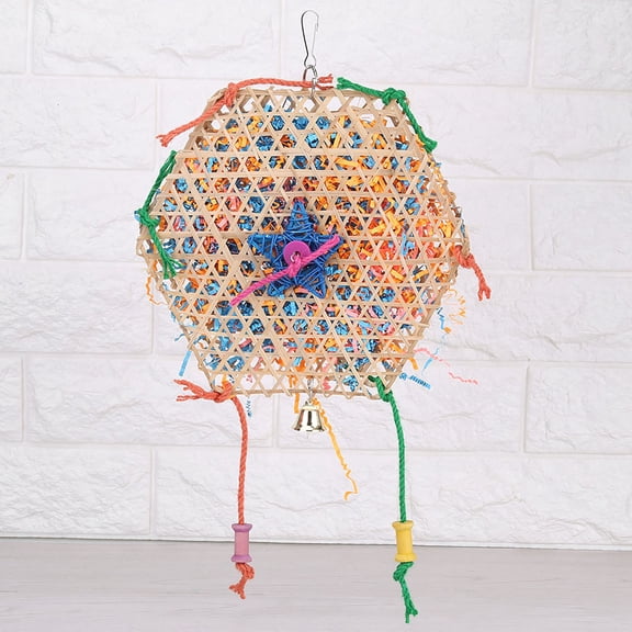 LAZIOEGR Interactive Parrot Bird Bite Chewing Toy Woven Bamboo Paper Hanging Toys For Cage, Round Shape (9.84 inches / 25 cm)