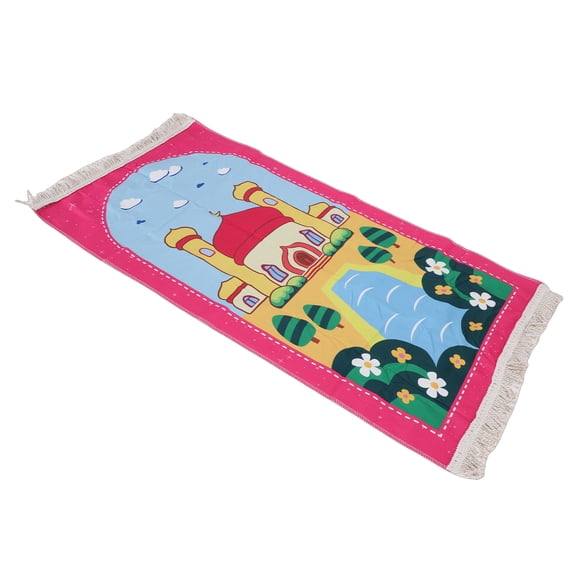LAZIOEGR Kids Pray Rug Thick Meditation Mat Soft Cotton Area Rug with Tassel, Pray Beads & Storage Cylinder for Men Women Children, Pink