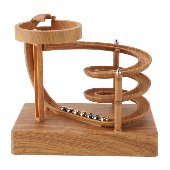 LAZIOEGR Kinetic Art Perpetual Motion Machine Desk Toy, Non Stop Rolling Ball Science Physics Gadget Desktop Decoration with Built-in Battery, Wood Grain, 7.87 in / 20 cm