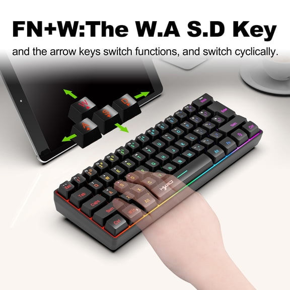 LAZIOEGR L500 Tri-Mode Wireless 61-Key Compact Gaming Keyboard with RGB Backlight, Built-in 2000mAh Battery, Black (11.5 in / 29.2 cm)