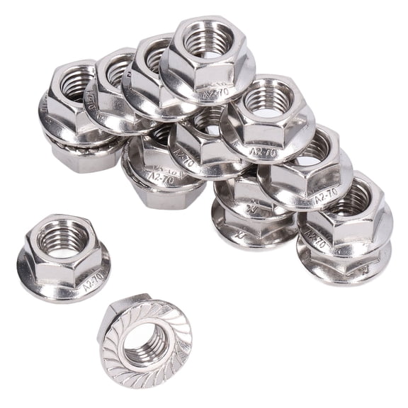 LAZIOEGR M10 Flange Nut 304 Stainless Steel Fastener Accessory Kit for Fixing Maintenance, DIN1587 Hex Hardware Nuts, 50 Pack