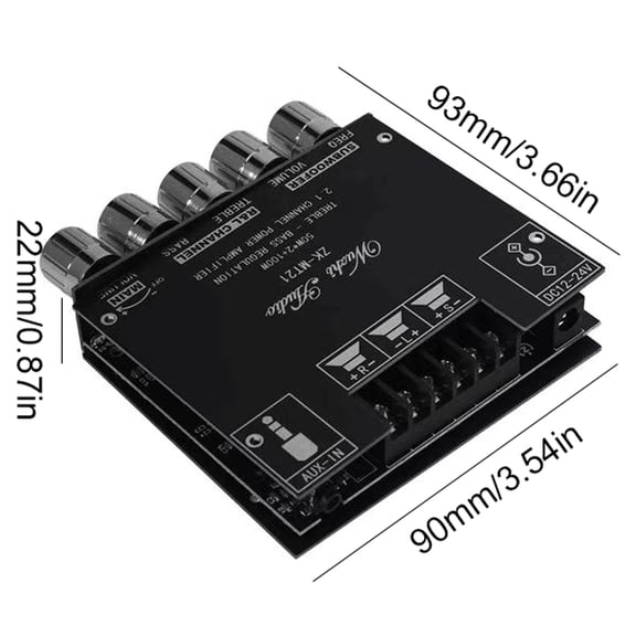 LAZIOEGR MT21 2.1-Channel BT 5.0 AUX Digital Audio Power Amplifier Module, 50W+50W+100W High Power Subwoofer Sound Amp Board Suitable for 20-100W Horns DC 12V-24V Input for Home Theater Audio Systems