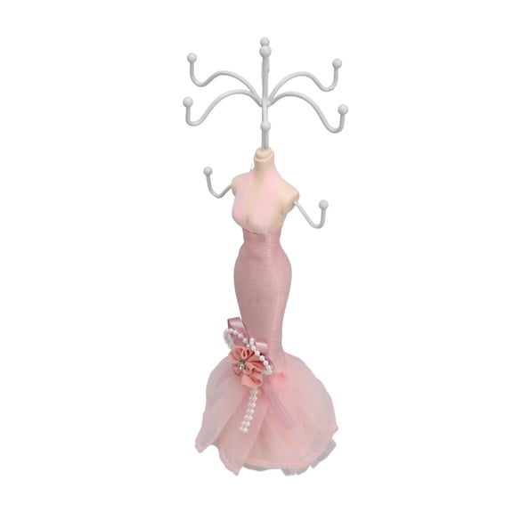 LAZIOEGR Mannequin Stand Hanging Tower Display Resin Ring Stand Model Dress for Girls Women Pink Jewelry Organizer Necklace Earring Holder Showcase 8.6 inches / 22 cm Perfect Gift for Friends Family