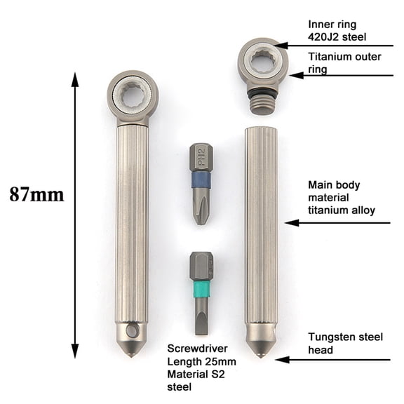 LAZIOEGR Manual Magnetic Modular Screwdriver Set with Brass Handle, S2 Steel Flathead and Crosshead Bits, Tungsten Steel Window Breaker, Multifunctional Hand Tool