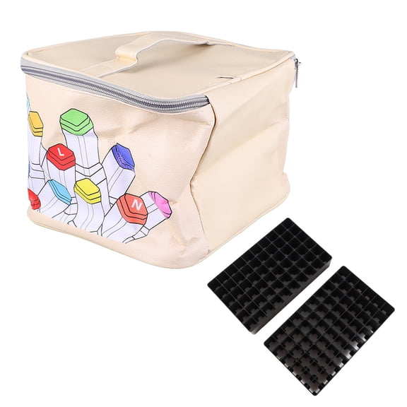LAZIOEGR Marker Case 120 Storage Holders with Handle Large Opening Prevent Deformation PU Leather Portable Organizer Bag for Travel and School (9.45 x 7.48 x 3.54 inches / 24 x 19 x 9 cm)